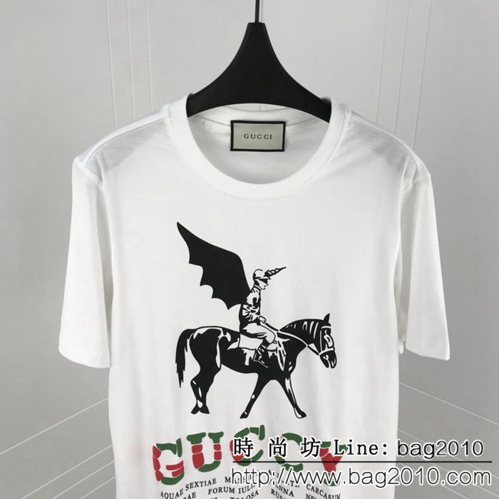 GUCCI古馳 19FW早春新款 騎馬戰士圖案 漸變色LOGO發泡印花 情侶款短袖 ydi1561